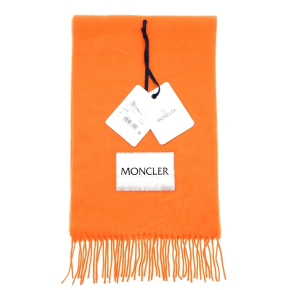 Moncler Logo Scarf 100% Wool Orange New - Picture 3 of 4